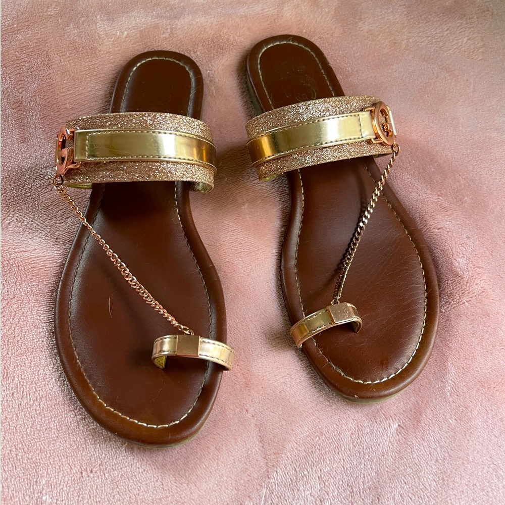 GBG Los Angeles rose gold flat sandals worn only a couple times